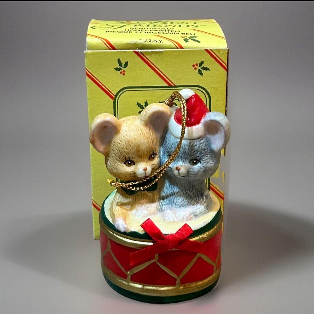 VTG BEST FRIENDS CHRISTMAS ORNAMENT BELL MICE ON DRUM SRI LANKA HOLIDAY